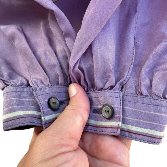 Richard Peters Vintage Lilac Silk Floral Tie Neck Blouse Pleated Midi Skirt Set - Picture 14 of 16